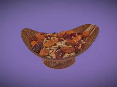 Cranberry Trail Mix in Coconut Wood Bowl 3D model