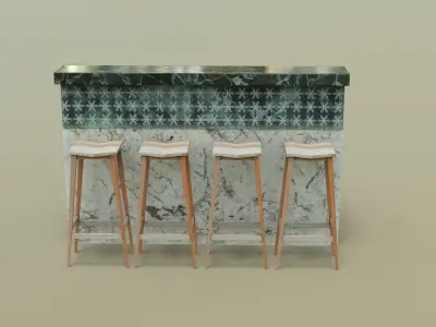Kitchen Counter with Stool Low-poly 3D model