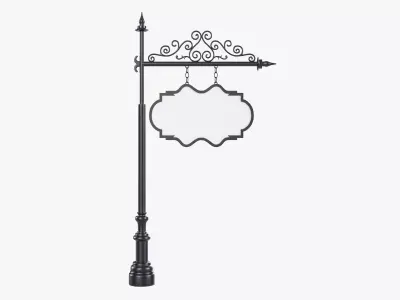 Forged column with hanging sign 05 3D model