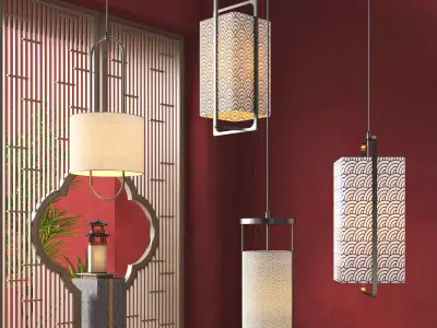 Oriental Fabric Pendant Lamps 704 3D model