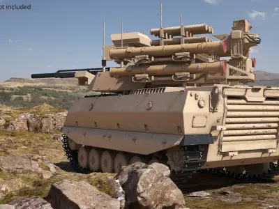  Tracked Combat Robot with Twin Autocannons and Missiles Sand 