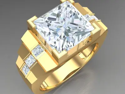 Light Gold Diamond Men Ring 2MR100 3D model
