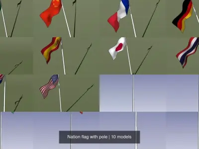 Nation flag with pole 3D Model Pack
