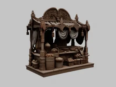 Medieval Market Stall 2 - Game-Ready 3D Asset Low-poly 3D model