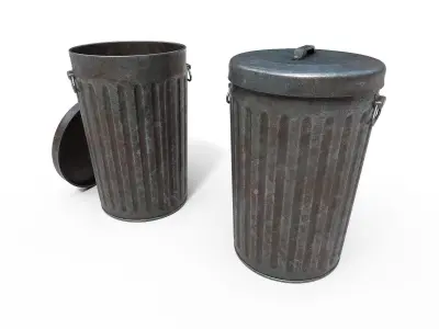 Steel Trash Can Low-poly 3D model