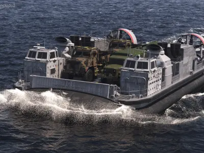 Landing Craft Hovercraft and Army Trucks 3D model