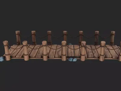 Stylized Rickety Wooden Bridge Low-poly 3D model