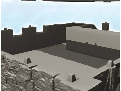 Medieval building with wide roof and double column entrance 4 -  3D print model