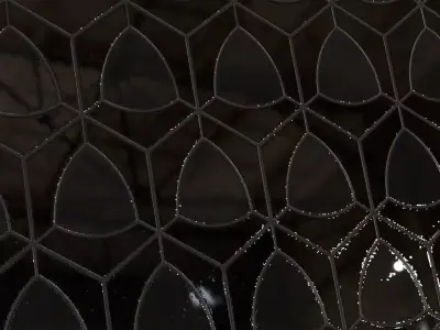 Modern Glossy Black Petal Geometric Hexagon Tiles PBR Seamless Texture