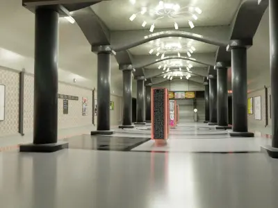 Subway station with columns and lights Free 3D model