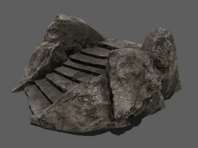Stairs set of made out of rocks Low-poly 3D model get