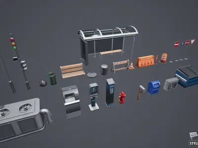 Stylized Urban Props Low-poly 3D model