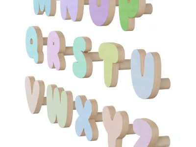 Kids alphabet furniture handles and wall hooks 3D model