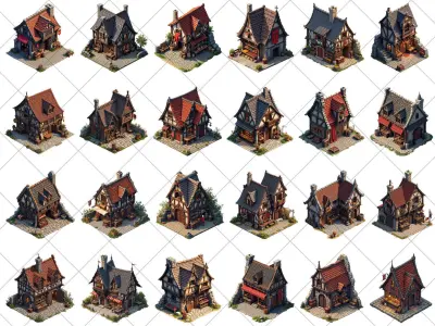 150 Transparent Medieval Shops Game Assets Texture