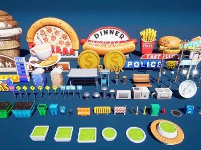 Town Props Pack Stylized Low-poly 3D model