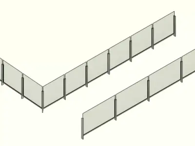 Glass Railing  with corner type Parametric Revit family Volume02 3D model