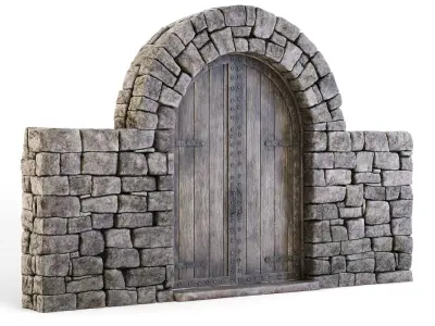 Forge Stone Wall with Gate 3D model