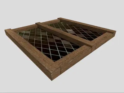 low poly window 5 wooden with glass panels Low-poly 3D model