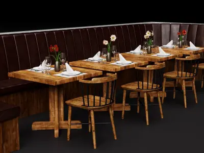 Modern Restaurant Booth Seating Banquette Pack PBR Game Ready Low-poly 3D model