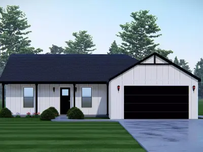 Modern Farmhouse Exterior House with Garage 3D Architectural 3D model