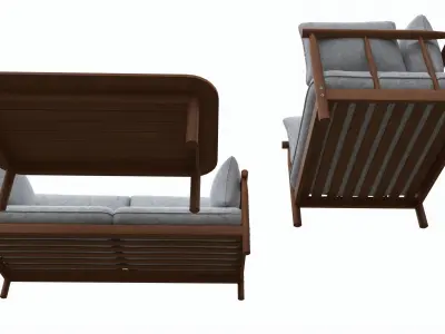 Outdoor set 2 seater sofa chair coffee table 03 3D model