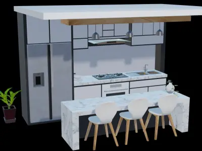 white modern design kitchen with lights - blender eevee Low-poly 3D model