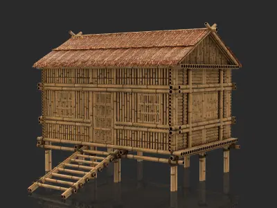 Bamboo House 1 - Jungle Hut 3D model