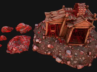 Medieval Gold Ore Mine Low-poly 3D model
