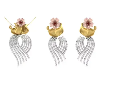 Women Pendant Earring Sets 3dm STL OBJ FBX Renders Details 3D print model 6