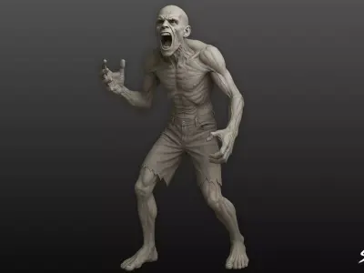 Zombie Statue Roar Pose Low-poly 3D model