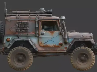 Damaged Post Apocalyptic Off Road Jeep 3D Model V06 Low-poly 3D model