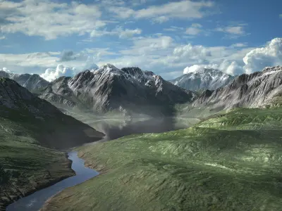 Mountain Lake Summer and Winter Textures Low-poly 3D model