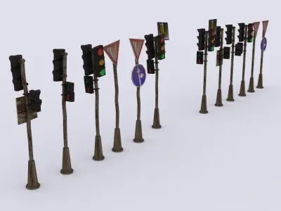 street elements Low-poly 3D model
