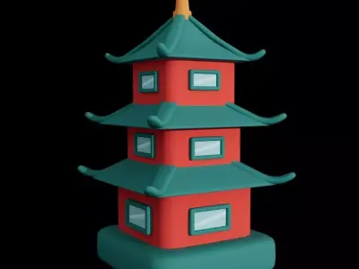 Cartoon Temple Pagoda Low-poly 3D model