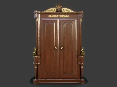 Vintage Wooden Wardrobe Low-poly 3D model purchase
