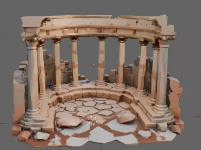 Ancient Stone Temple Ruins  Low-poly 3D model