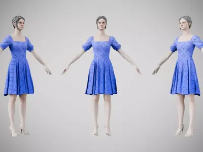 Dress 26 Very Light Blue With Design Low-poly 3D model