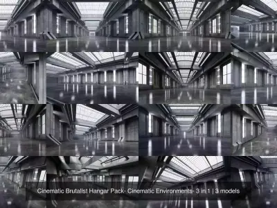 Cinematic Brutalist Hangar Pack- Cinematic Environments- 3 in 1