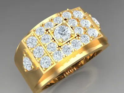 Light Gold Diamond Men Ring 2MR018 3D model