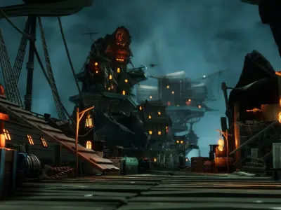 Stylized Pirate Port City Low-poly 3D model