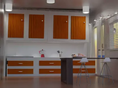 The Kitchen with orange and cabinets Free 3D model