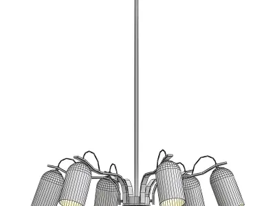 Favourite-Grover six light chandelier in brass with shades 3D model