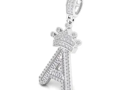Crown Initial  A  Letter Pendant 3D print model