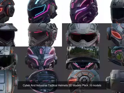 Cyber And Industrial Tactical Helmets 3D Models Pack
