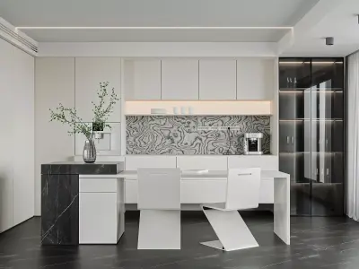 Modern Minimalist Kitchen with Marble Island 005 3D model