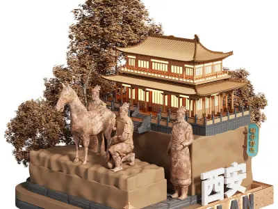 china Chinese style landmark building 1 3D model