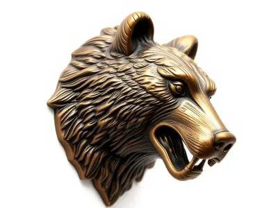 Bear Head Door Handle Bronze Sculpture model pack Low-poly 3D model