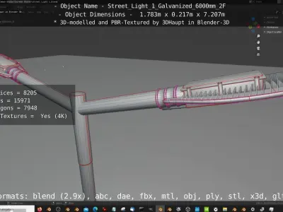 Street Light 1 Galvanized 6000mm 2F Low-poly 3D model