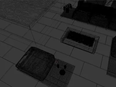 Outdoor soft seating with fireplace Low-poly 3D model