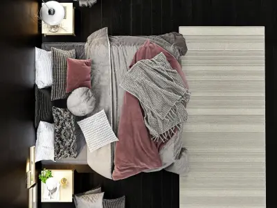 Bed set 1 with pillows and blankets 3D model